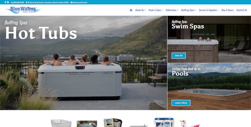 Open Blue Waters Pool & Spas' Website