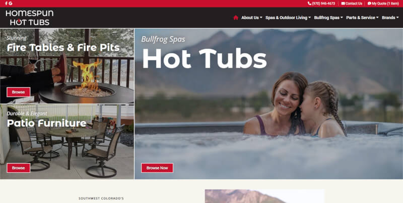 Open Homespun Hot Tubs' Website